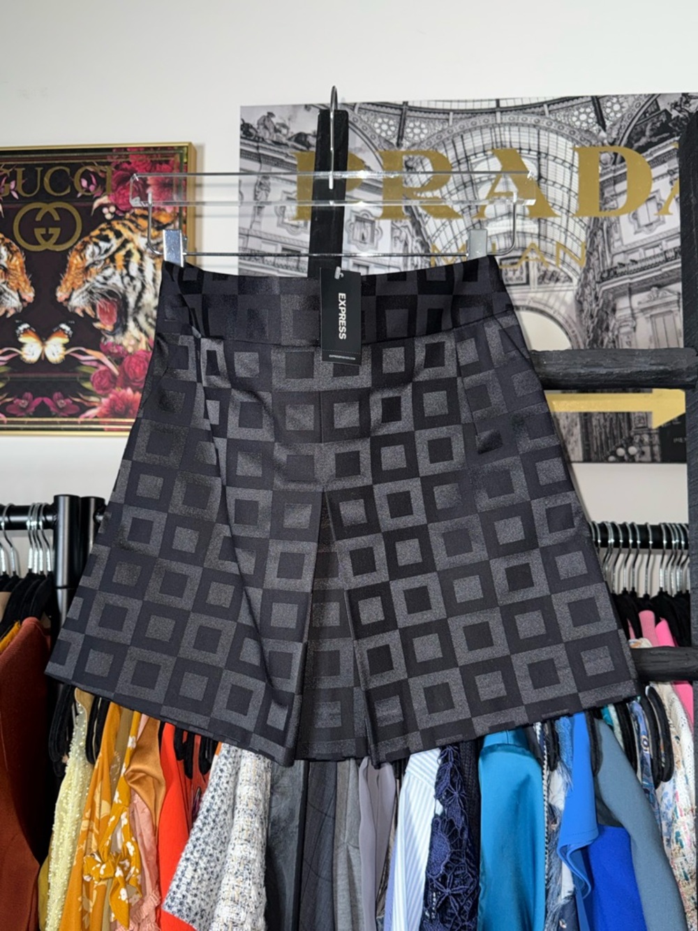 Express Design Studio Black Geometric Jacquard A-Line Mini Skirt Womens 6 New